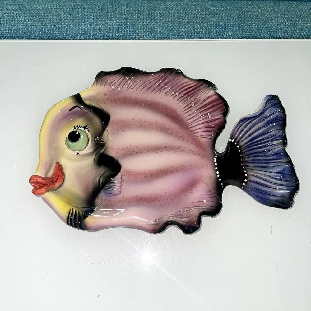 Lulu Beth Platter Multicolor Signed 2001 Whimsical Hand Painted Fish Decorative
